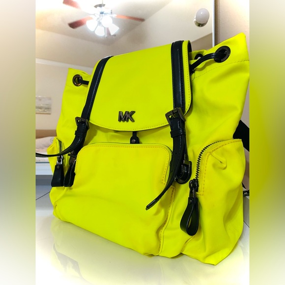 Michael Kors Beacon Medium Neon Yellow Nylon Backpack - Picture 3 of 5